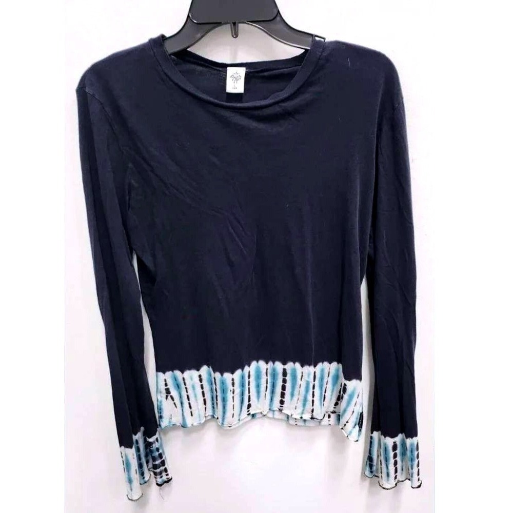 Prana Tie Dye Long Sleeve Top Womens Large Navy Blue Yoga Boho Lettuce Edge Hem